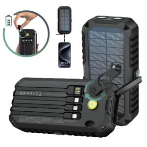 new portable solar charger with hand crank pd20w scp22.5w built in cables 20000mah flashlight oem
