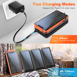 multi function foldable solar panel power 20000mah charger solar power bank with led light
