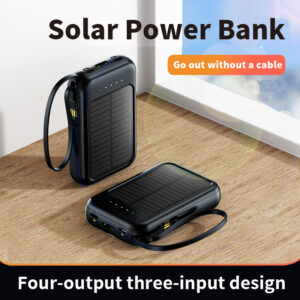 Mini Portable 10000mAh 20000mAh Solar Power Bank with Built-in Cables & LED Light